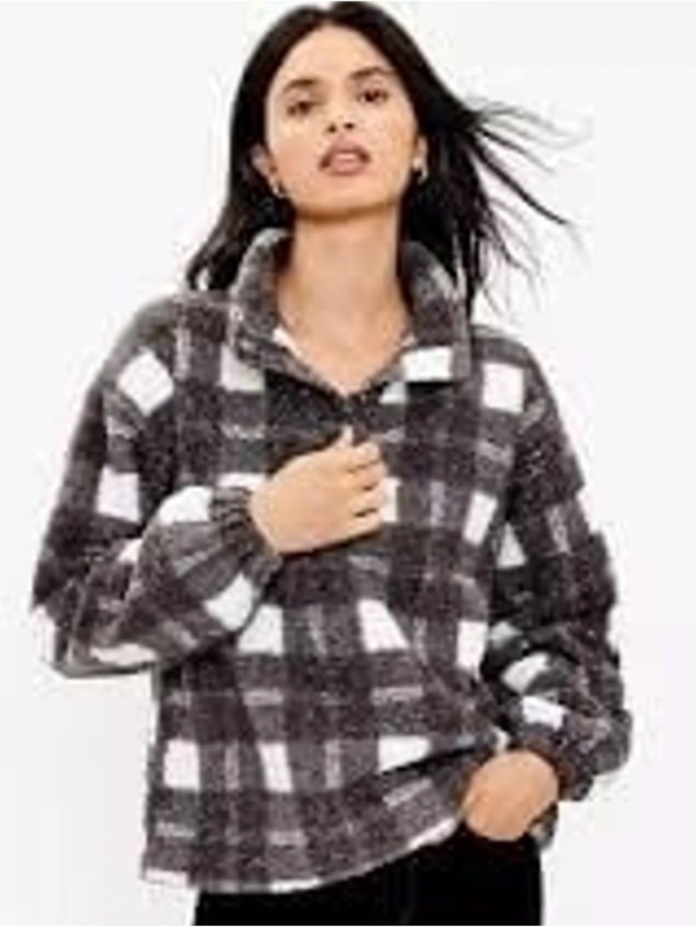LOFT Black and White Plaid Turtleneck Pullover Sweater